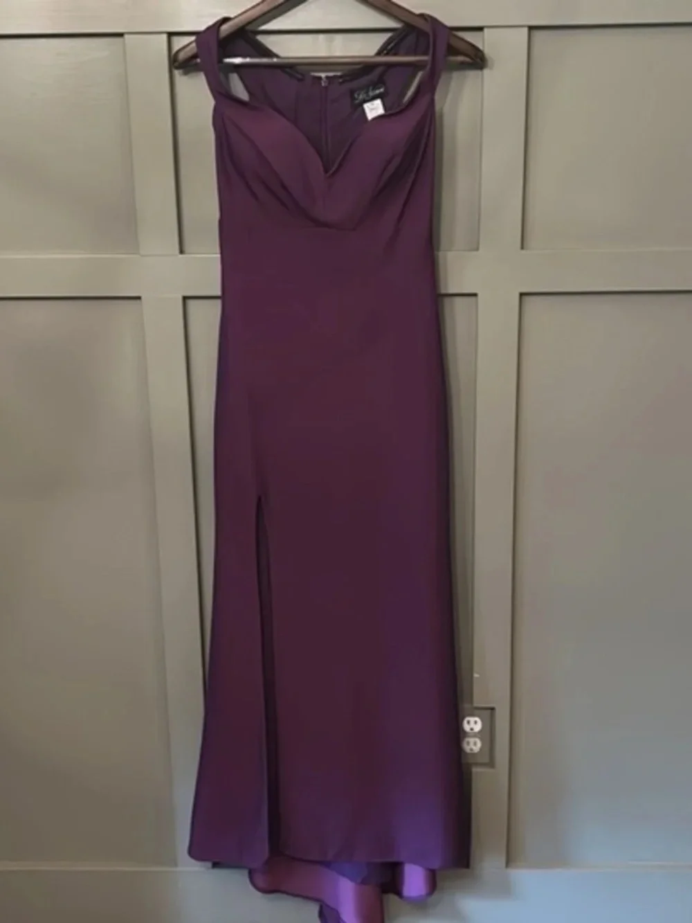 La Femme Violet Purple Off Shoulder Gown Formal Maxi Dress Side Slit Size Small